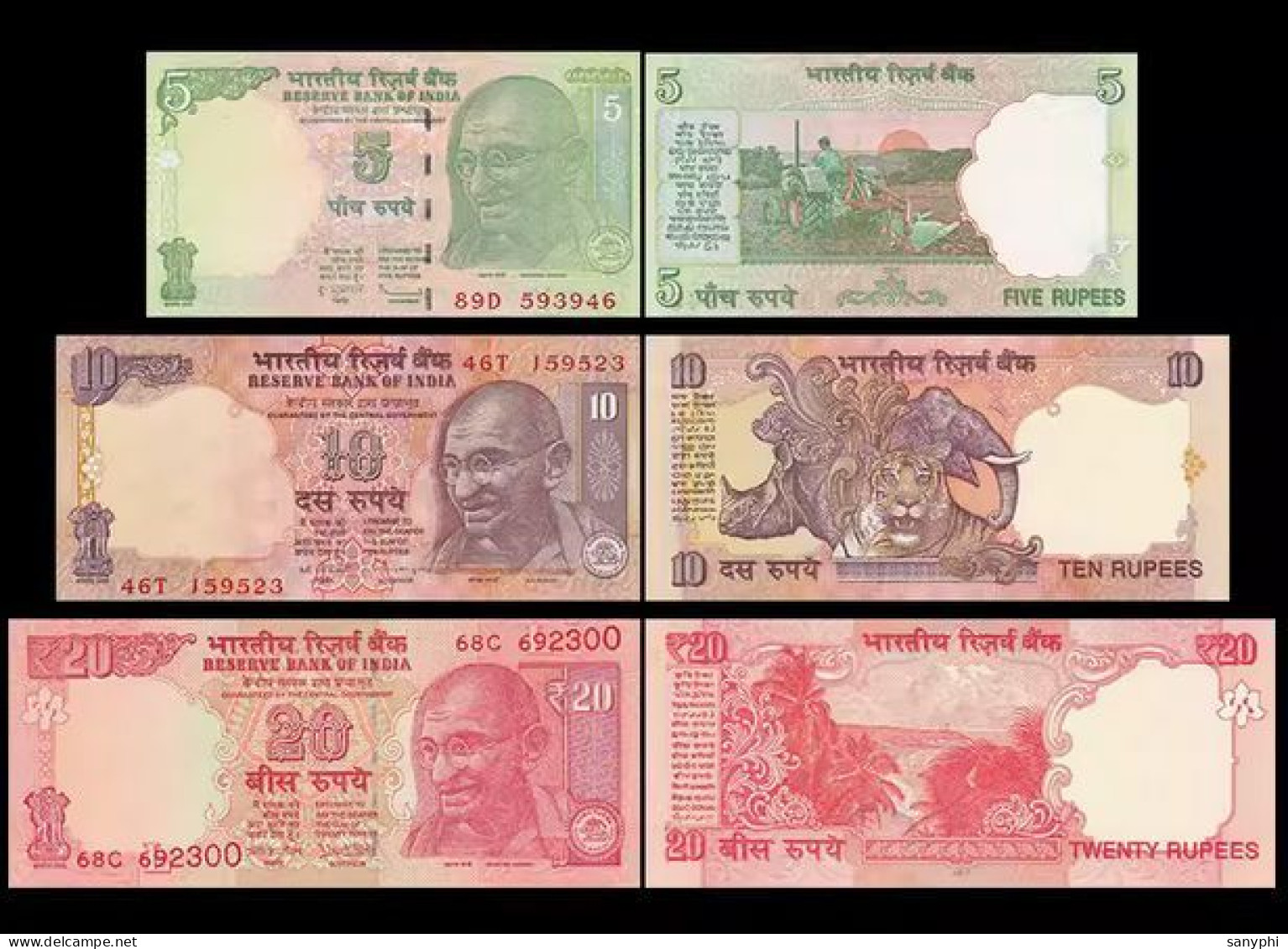 Reserve Bank Of India 3 Banknotes 5,10,20R - Indien