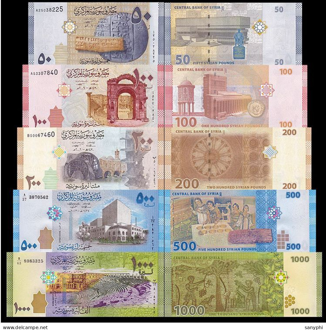 Syria Bankn 5 Banknotes 50-1000P - Syrie