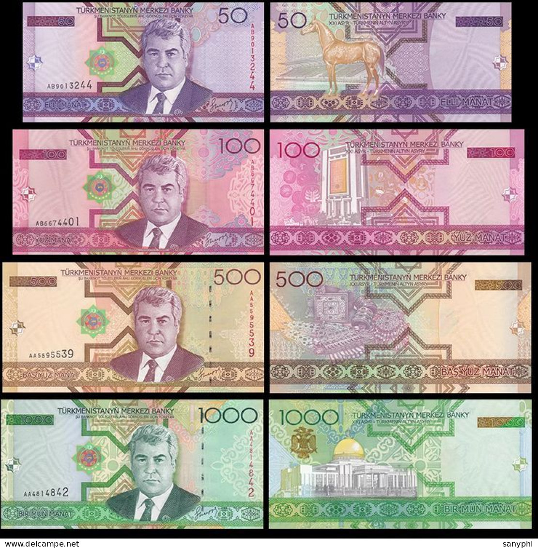Turkmenistan Bank 2005 4 Banknotes 50-1000M - Turkmenistan