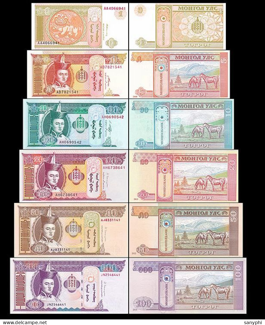 Mongolia Bank 6 Banknotes 1,5,10,20,50,100T - Mongolei