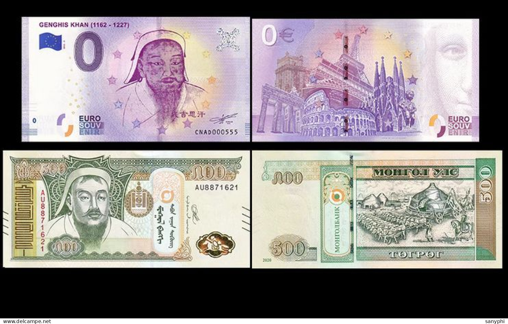 Mongolia Bank 2 Banknotes 0,500T - Mongolie