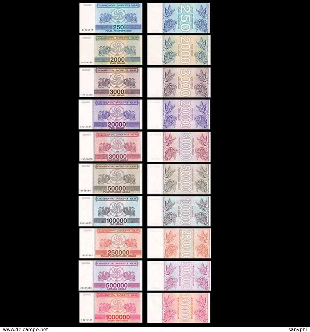 Georgia Bank 1993 10 Banknotes 250-100000,15-1000000Lari  - Géorgie