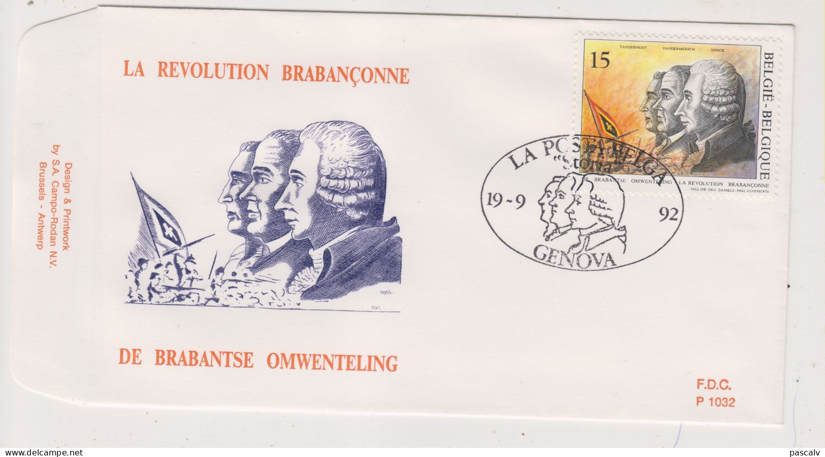 FDC 1032 COB 2482 La Révolution Brabançonne Bureau Temporaire à L'étranger Genova - 1991-2000