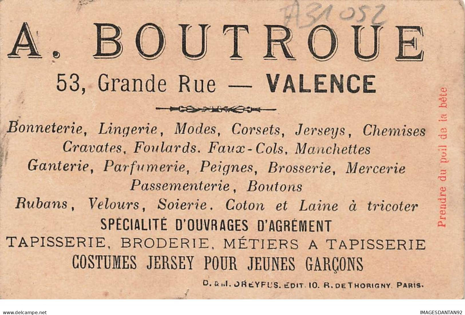 CHROMO #CL31052 BOUTROUE VALENCE COIFFEUR DREYFUS PARIS - Autres & Non Classés