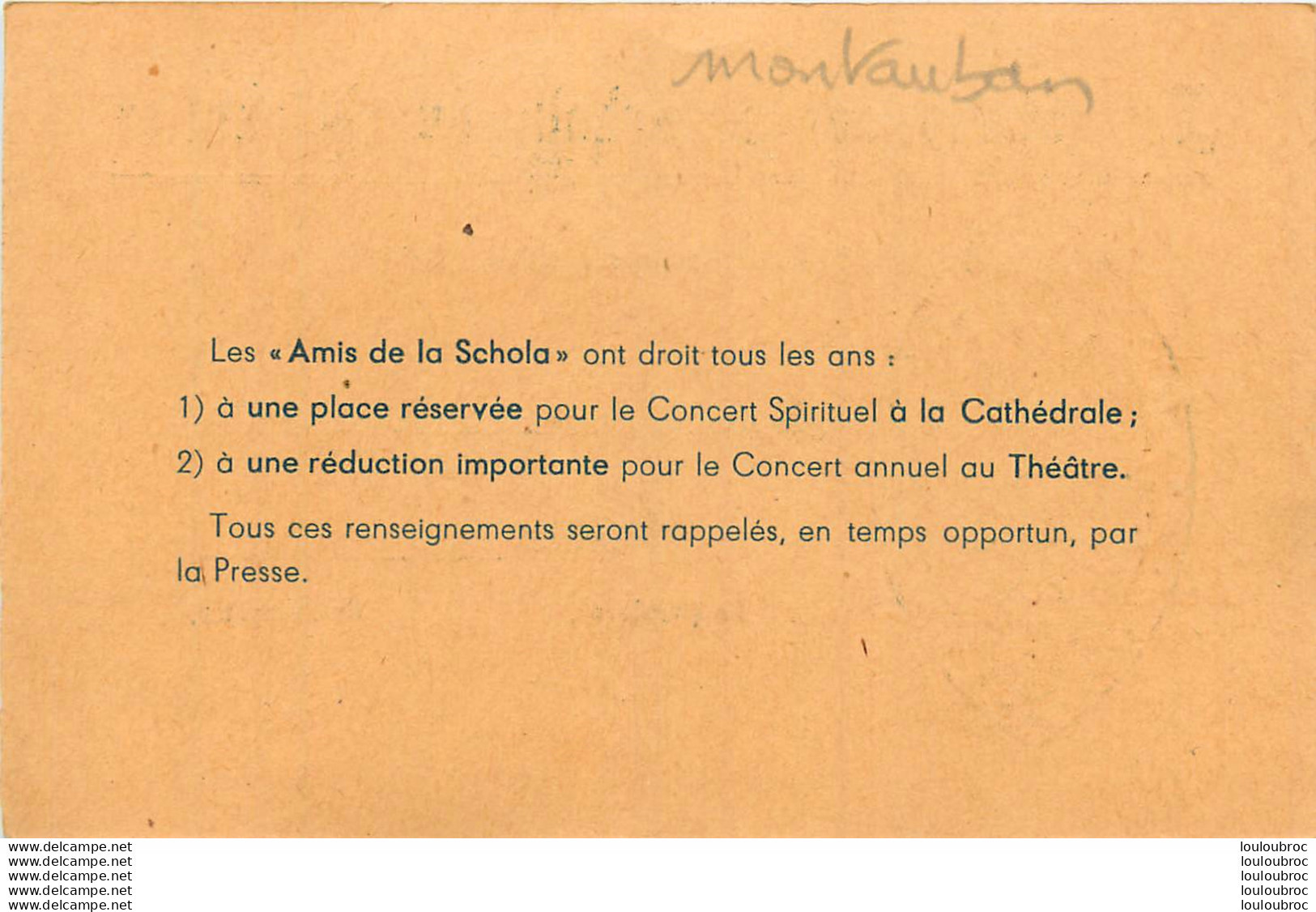 LES AMIS DE LA SCHOLA DU MOUSTIER  MONTAUBAN  1957 MME JANIN  FORMAT 12.50 X 8 CM - Other & Unclassified