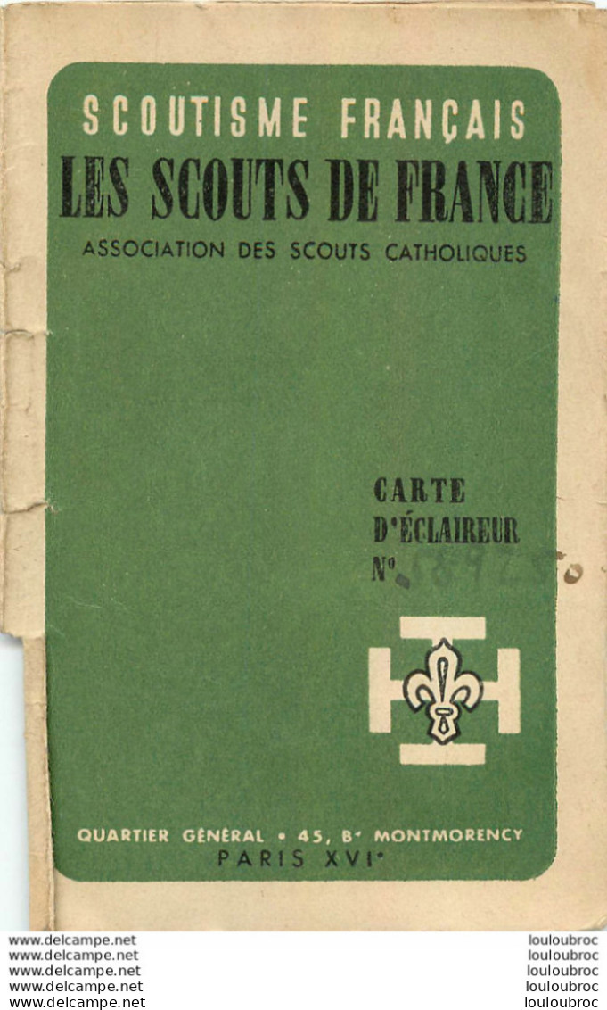 LES SCOUTS DE FRANCE CARTE D'ECLAIREUR 1950 DISTRICT MONT VALERIEN - Scouting