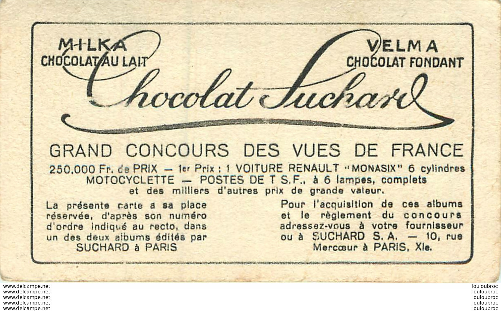 CHROMO MILKA SUCHARD GRAND CONCOURS DES VUES DE FRANCE VERSAILLES PHOTO DORIZY - Suchard