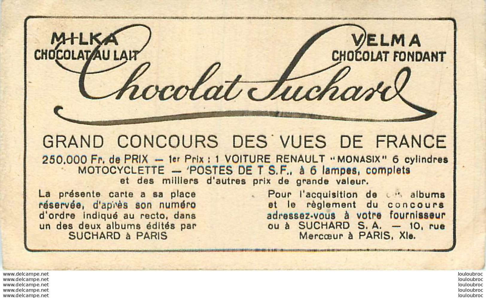 CHROMO CACAO SUCHARD SOISSONS  ETS LEVY ET NEURDEIN GRAND CONCOURS  DES VUES DE FRANCE - Suchard