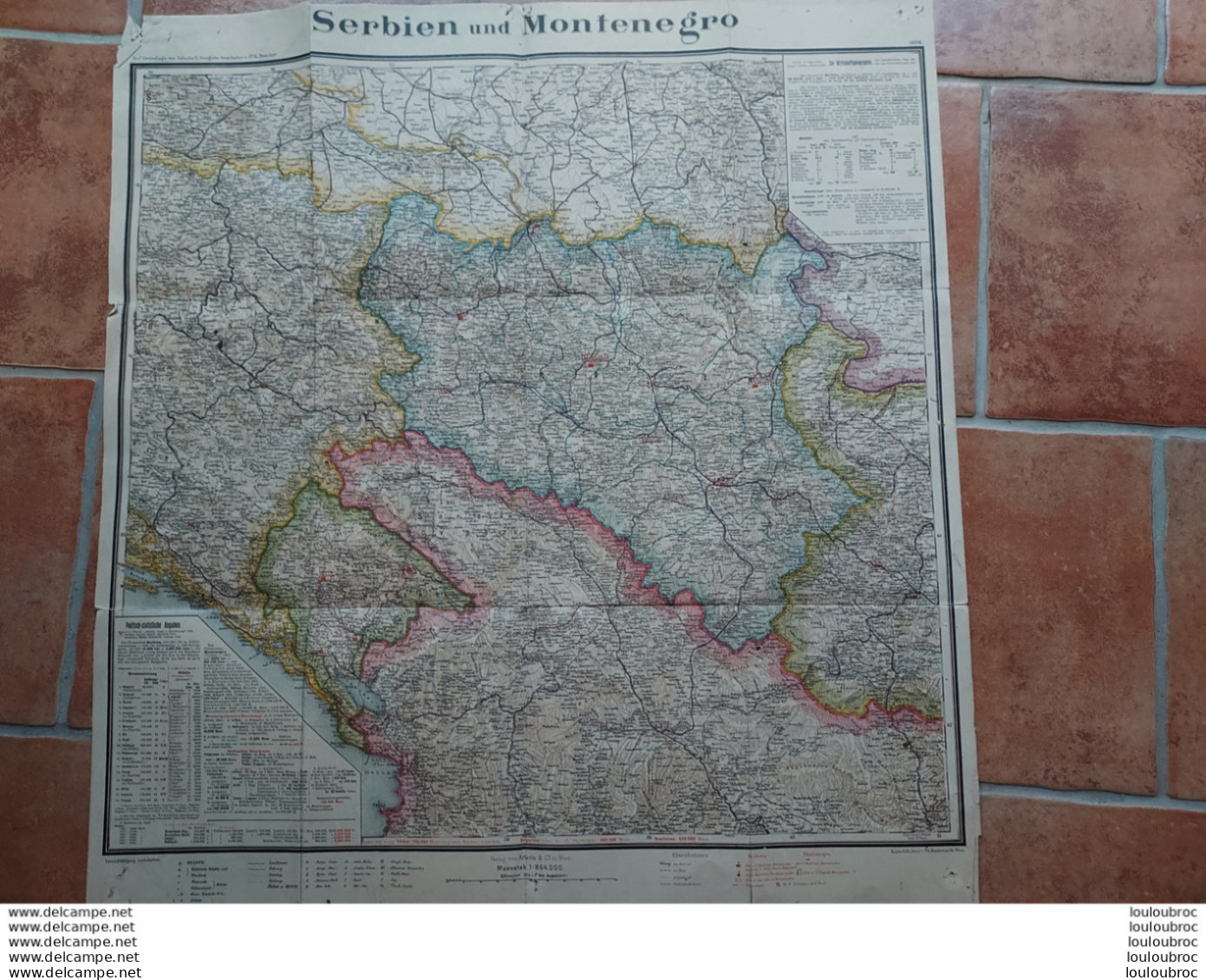 CARTE GEOGRAPHIQUE SERBIE MONTENEGRO 1909  FORMAT 65 X 61 CM - Landkarten
