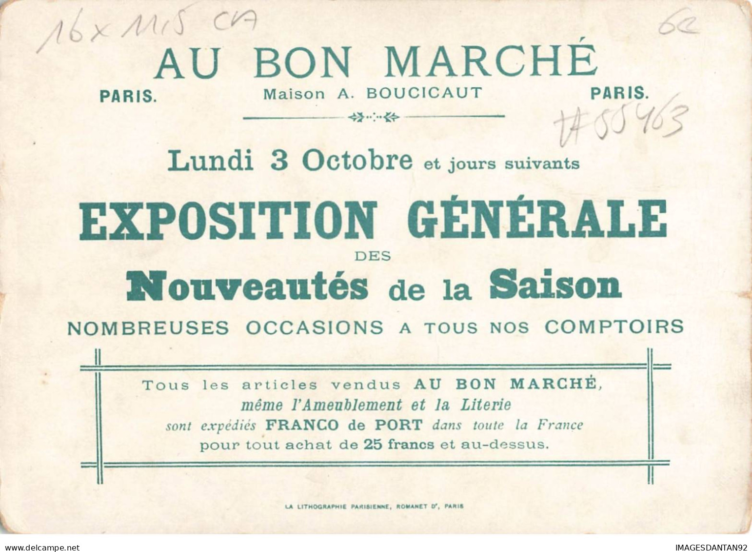 CHROMO #FG55463 AU BON MARCHE PECHEUR CHANGEONS DE GIBIER LUNDI 03 OCTOBRE 16X11.5 CM - Au Bon Marché