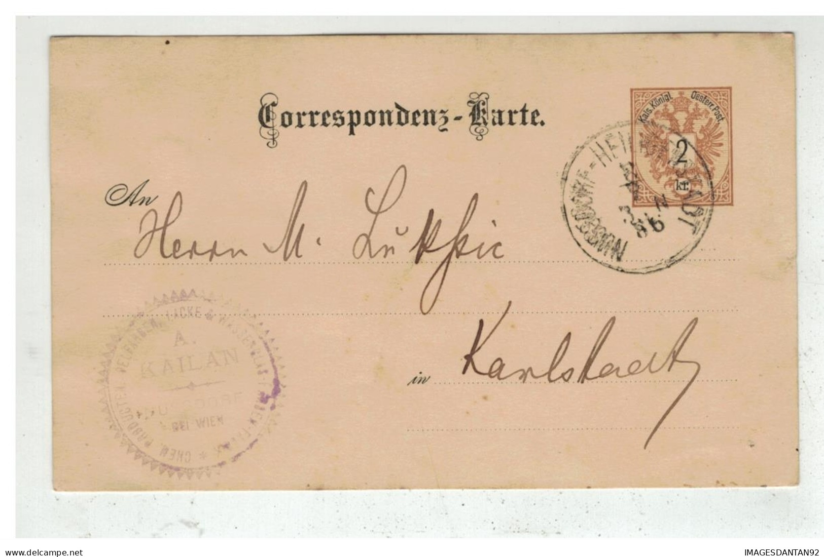 Autriche - Entier Postal 2 Kreuser De NUSSDORF à Destination De KARLSTADT KARLOVAC CROATIA 1886 - Andere & Zonder Classificatie