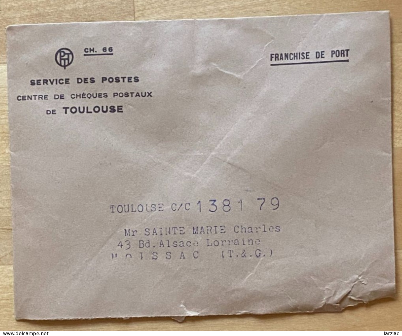 Enveloppe En Franchise Chèques Postaux Toulouse Pour Moissac - Lettres Civiles En Franchise