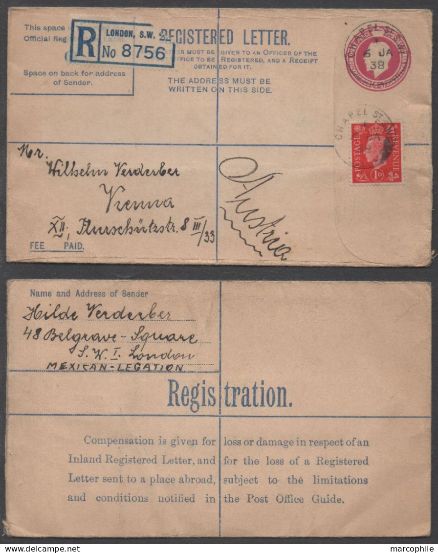 LONDRES - GB - UK - CONSULAT DU MEXIQUE / 1938 ENTIER POSTAL RECOMMMANDE POUR L' AUTRICHE - Cartas & Documentos