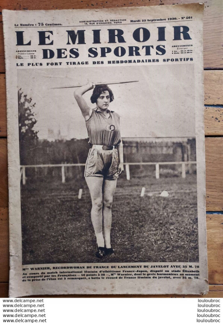 LE MIROIR DES SPORTS N°561 09/1930 WARNIER RECORDWOMAN DE FRANCE AU JAVELOT - 1900 - 1949