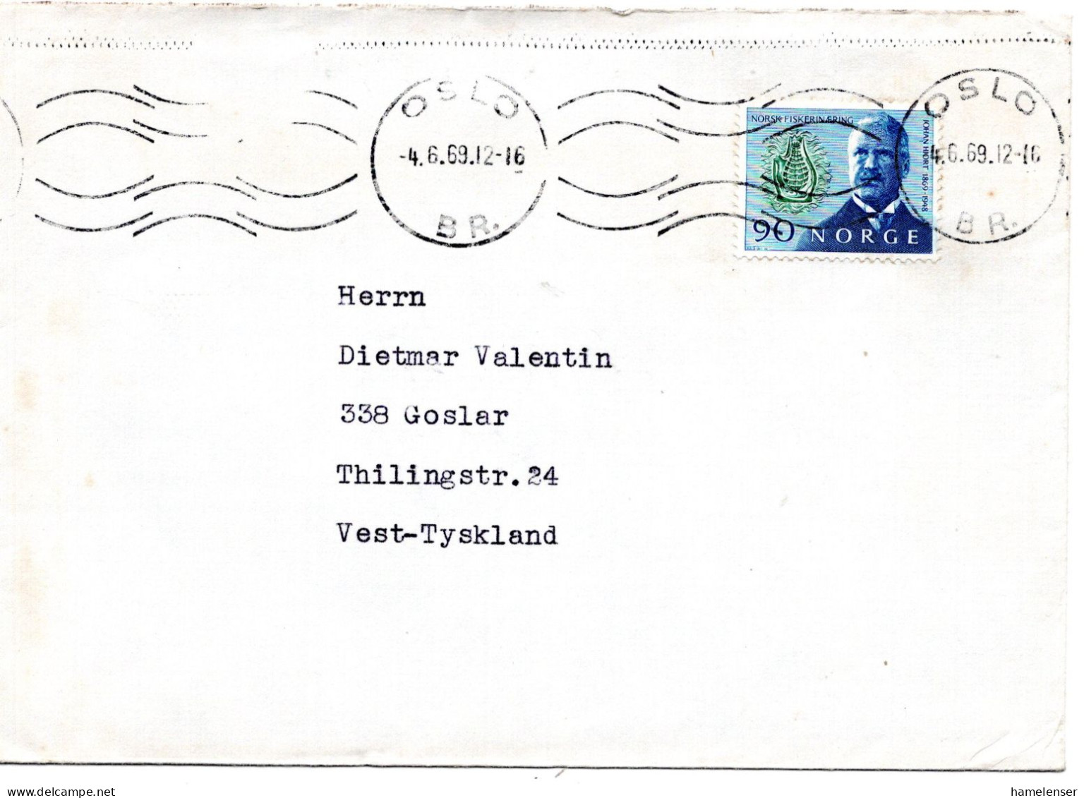 78363 - Norwegen - 1969 - 90o Hjort EF A Bf OSLO -> Westdeutschland - Covers & Documents