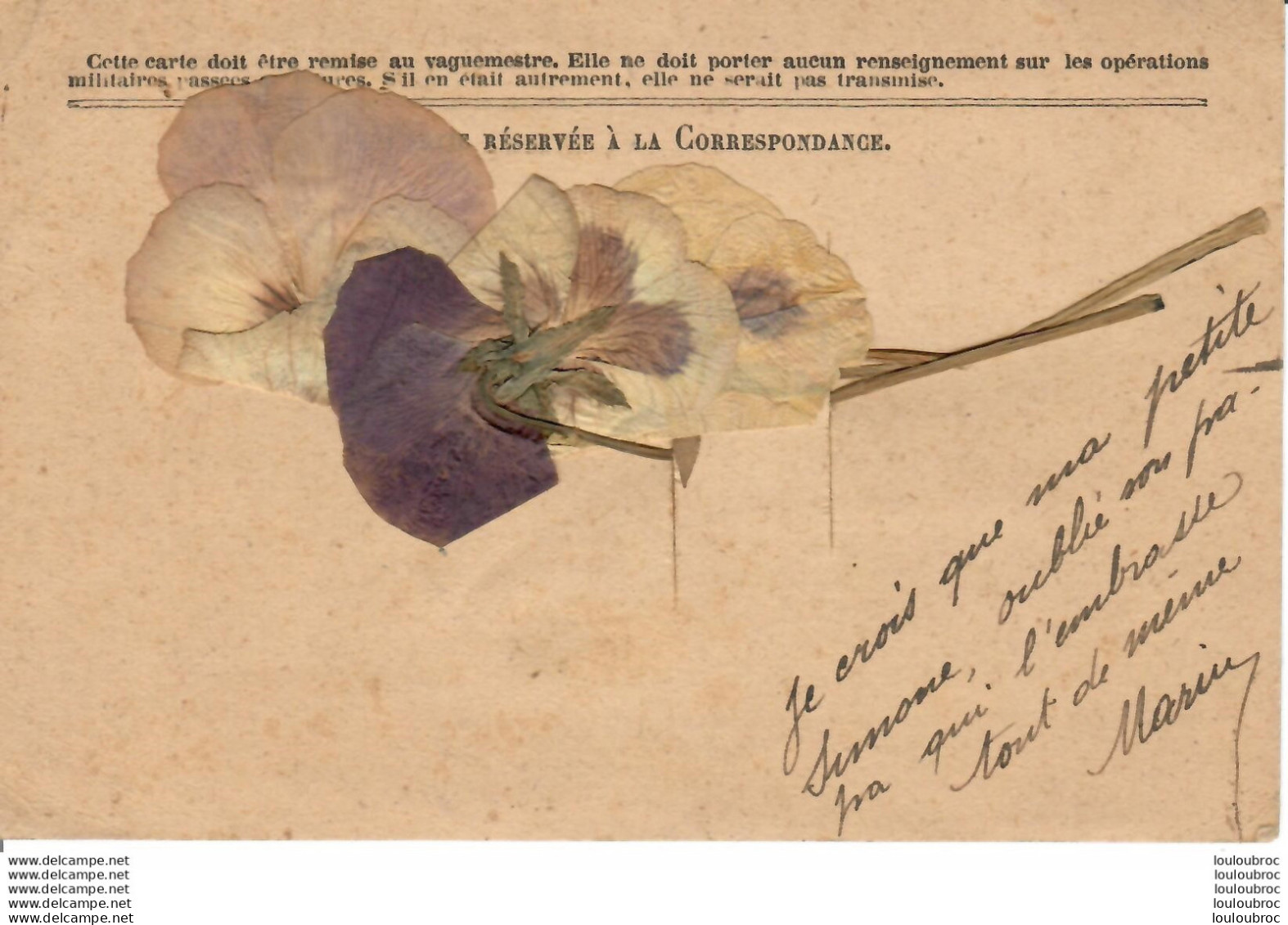 CORRESPONDANCE DES ARMEES DE LA REPUBLIQUE AVEC FLEUR SECHEE GUERRE 1914-1918 - Covers & Documents