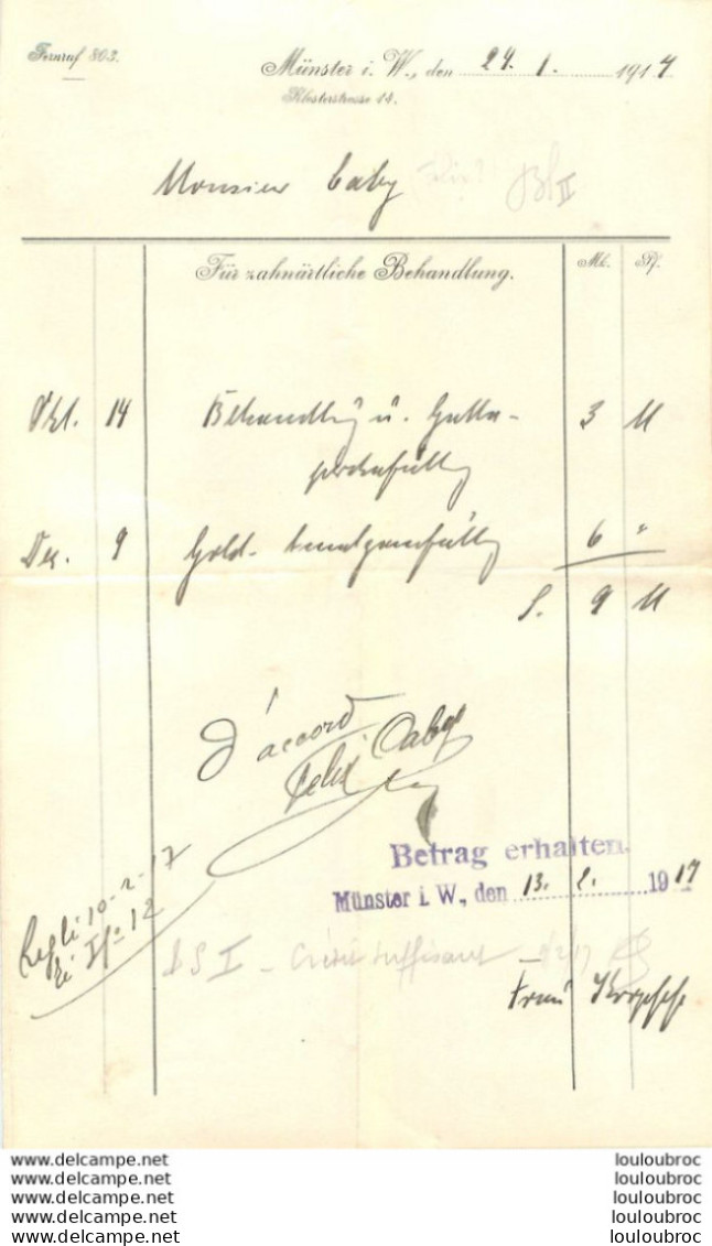 CABY  FELIX  DOCUMENT DE 01/1917 MUNSTER - 1914-18