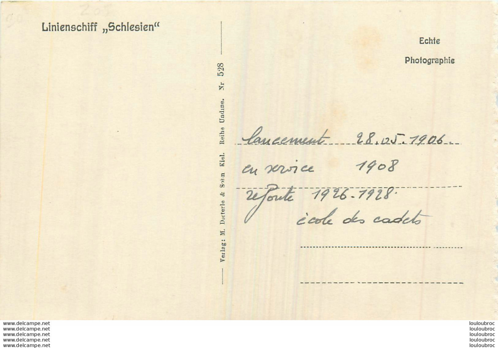 BATEAU DE GUERRE ALLEMAND LINIENSCHIFF SCHLESIEN  LANCEMENT EN 1906 - Oorlog