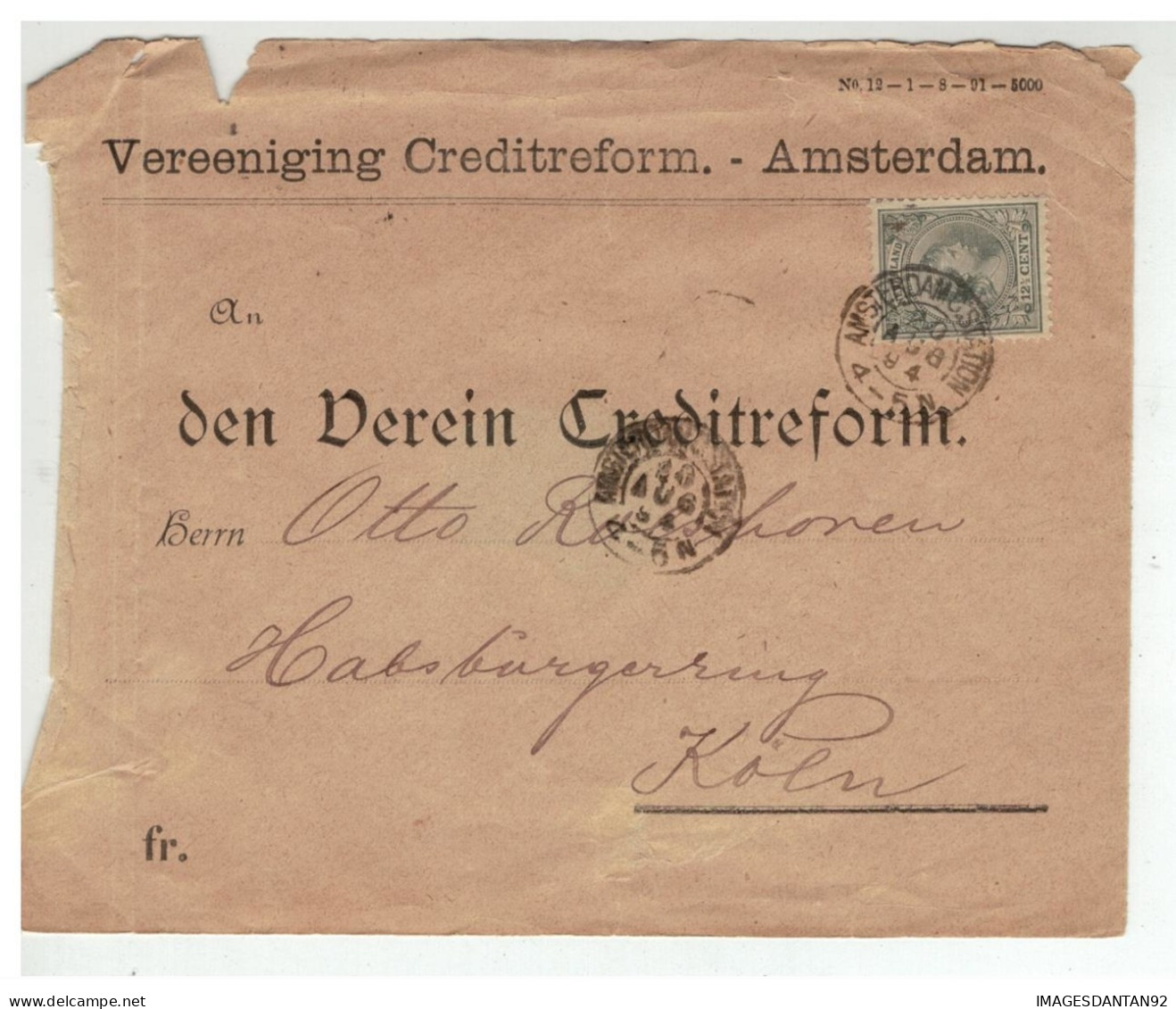 NEDERLAND PAYS BASNVPH POUR KOLN COLN REPIQUAGE 1894 Vereeniging Creditreform Amsterdam - Brieven En Documenten