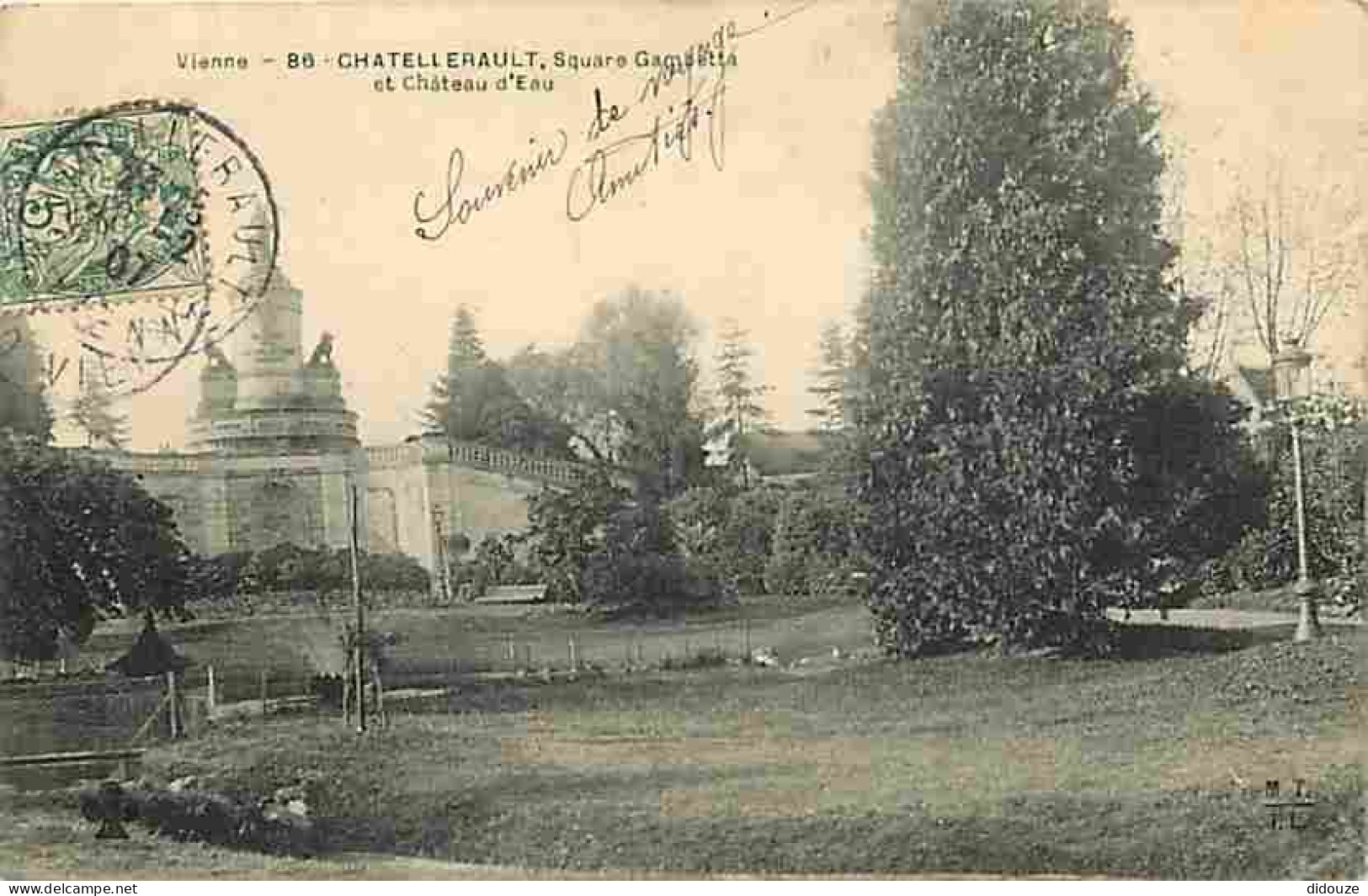 86 - Chatellerault - Square Gambetta - Château D'eau - Oblitération Ronde De 1907 - CPA - Voir Scans Recto-Verso - Chatellerault