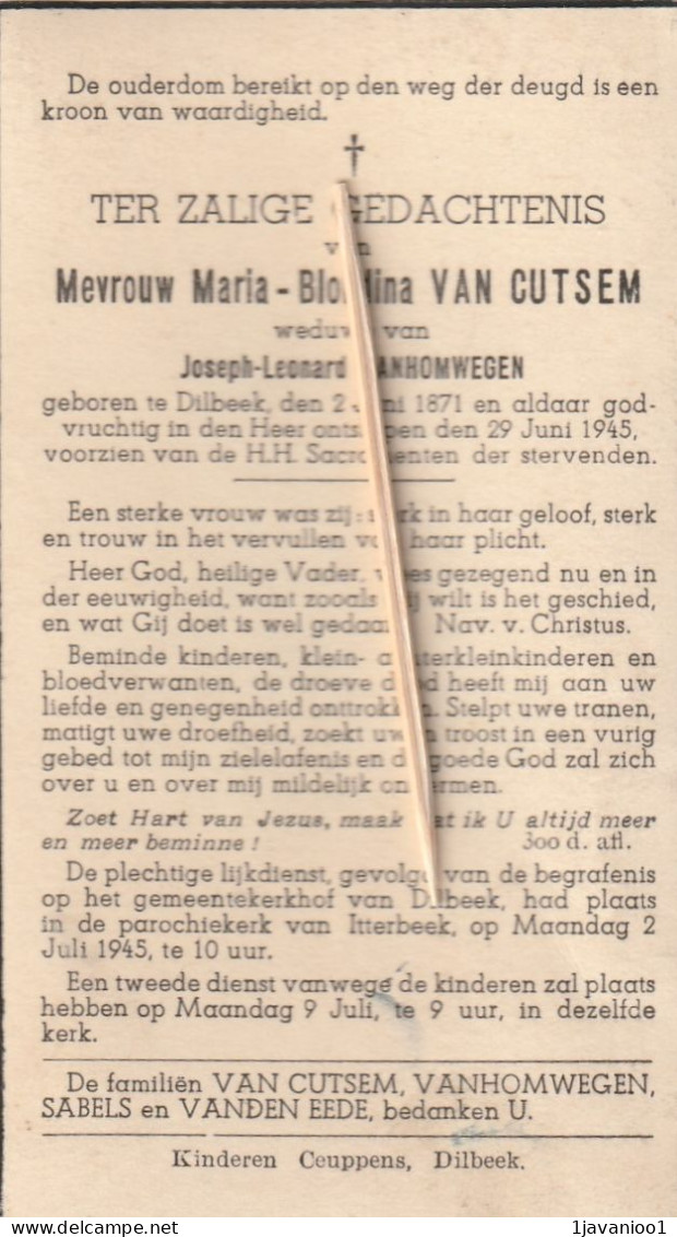 Dilbeek, 1945, Maria Van Cutsem, Vanhomwegen - Images Religieuses