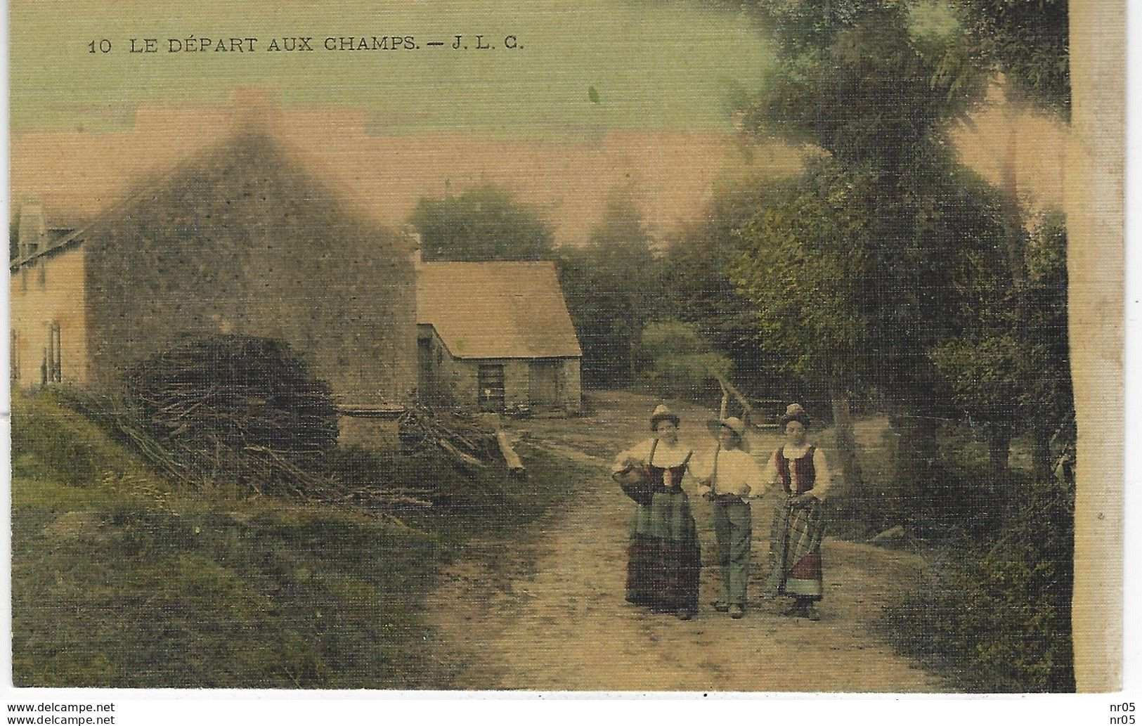 LE DEPART AU CHAMP - Scene Champetre ( Carte Toilée ) Fantaisie - Landbouwers