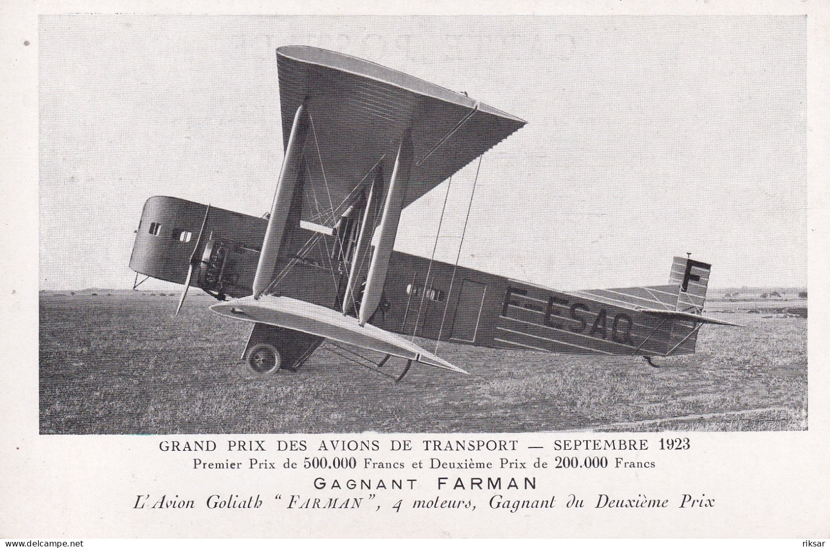 AVIATION(BOURGET) AVION DE TRANSPORT FARMAN 1923 - 1919-1938