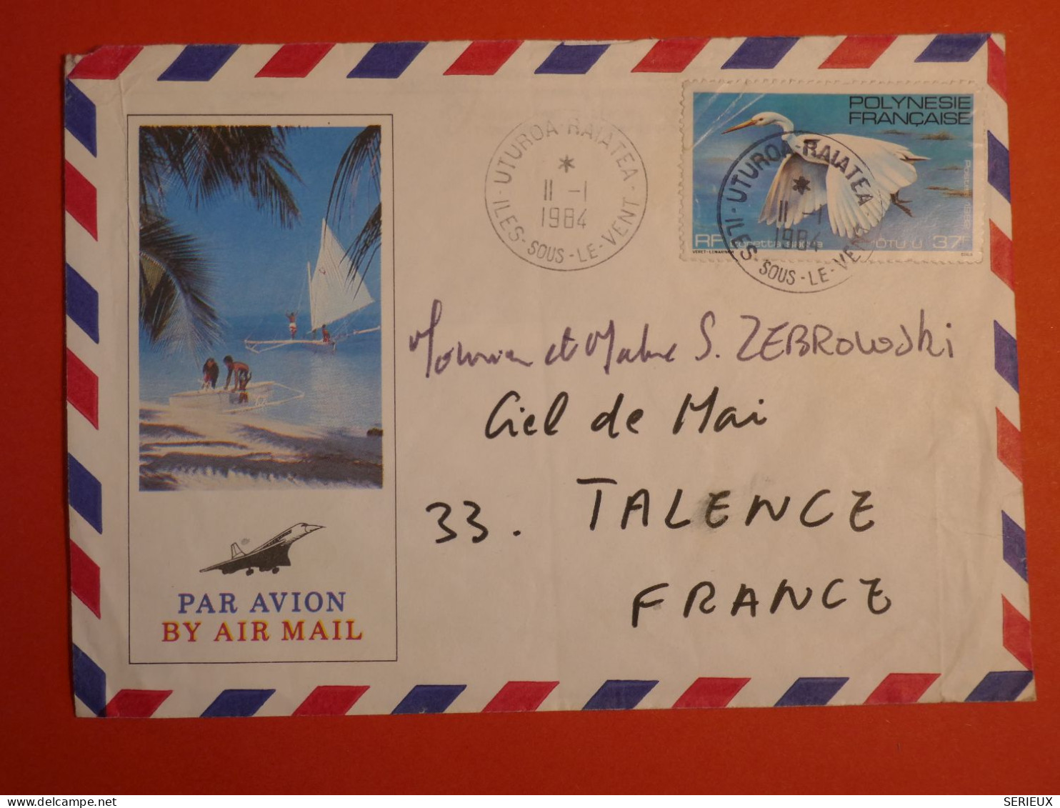 DO 4 POLYNESIE  BELLE  LETTRE   1984   UTUARO A TALENCE FRANCE    + AFF. INTERESSANT++ - Storia Postale