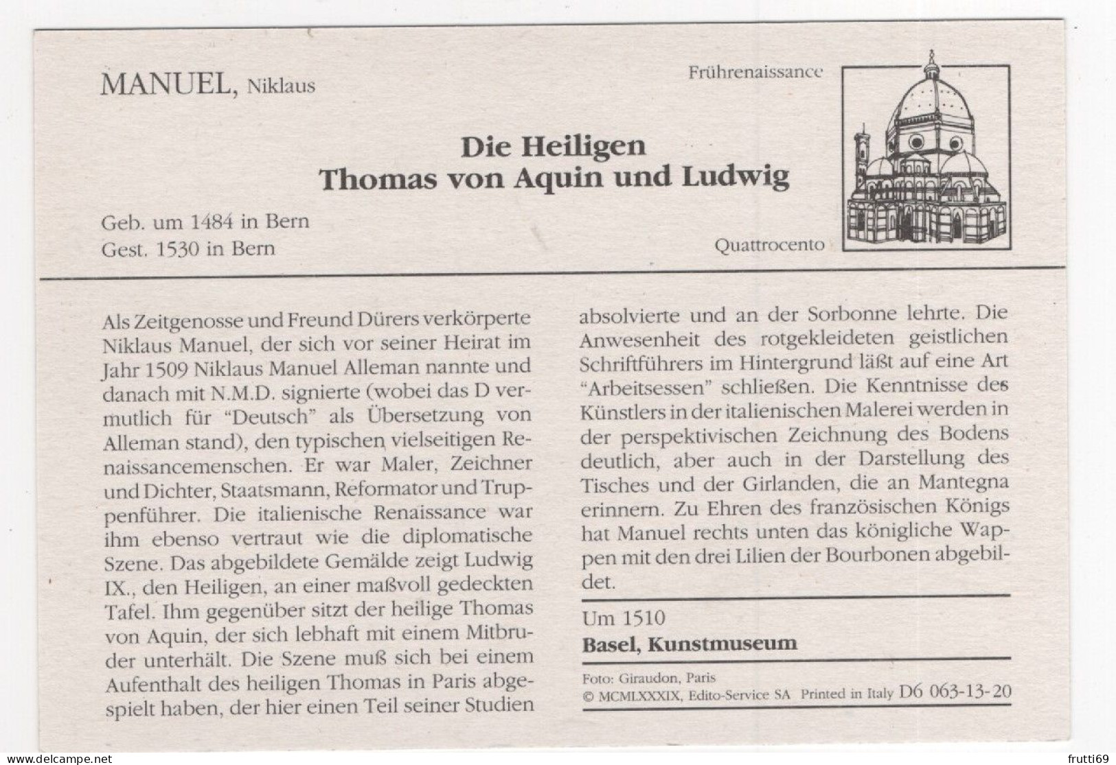 AK 210161 ART / PAINTING ... - Nikolaus Manuel - Die Heiligen Thomas Von Aquin Und Ludwig - Peintures & Tableaux