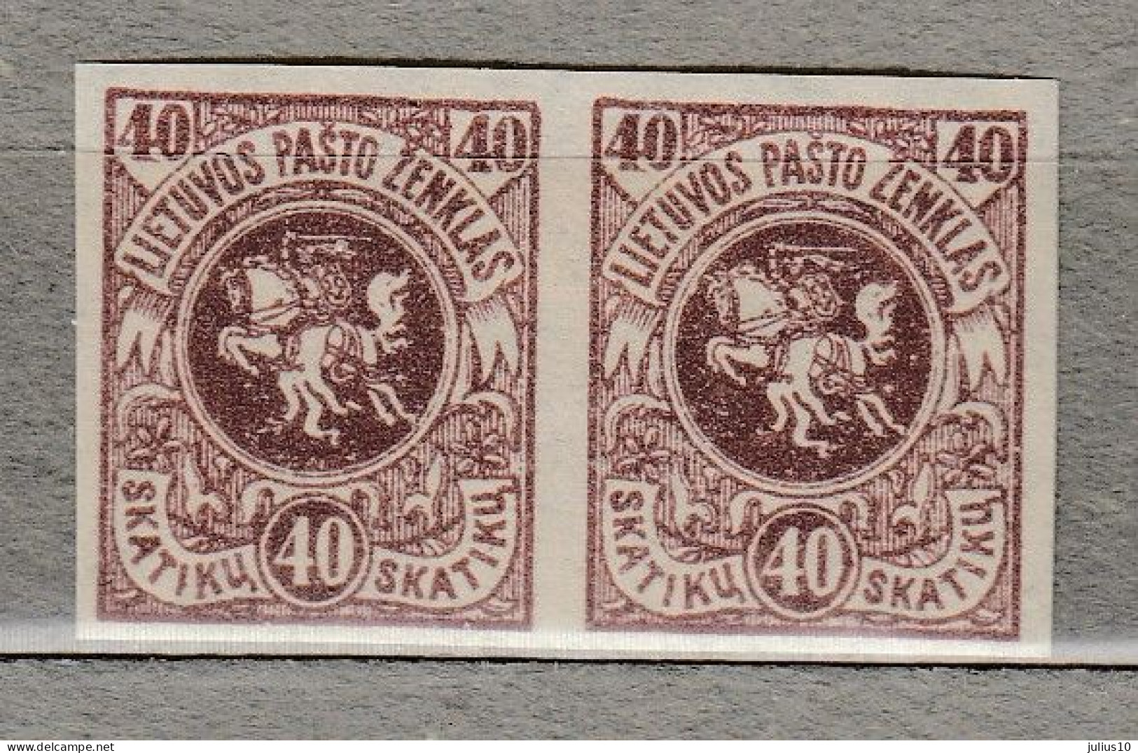 LITHUANIA 1919 Berlin III Inperf. Pair MN(*) Mi 44U #Lt16 - Lituanie