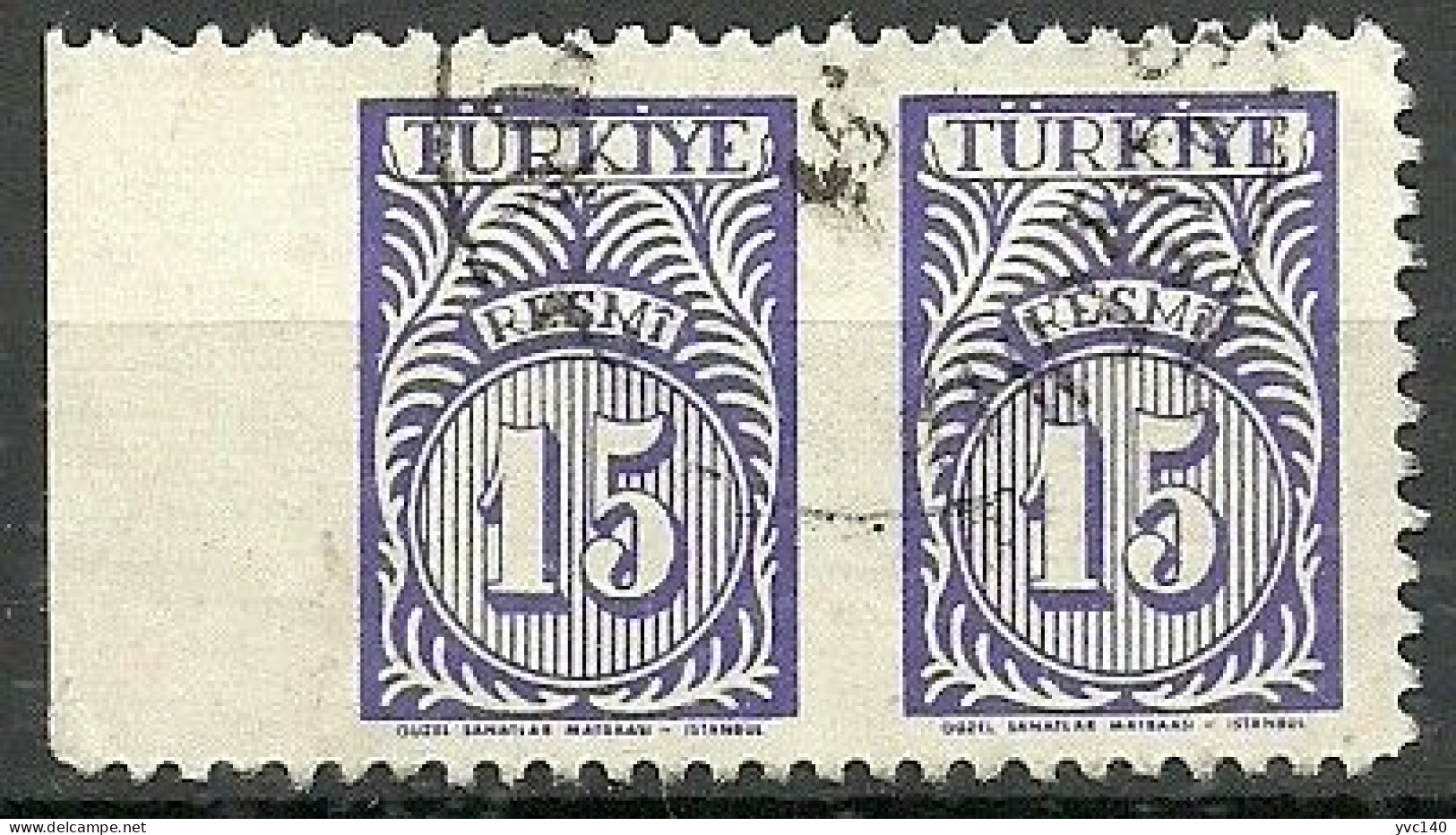 Turkey; 1957 Official Stamp 15 K. ERROR "Partially Imperf." - Sellos De Servicio