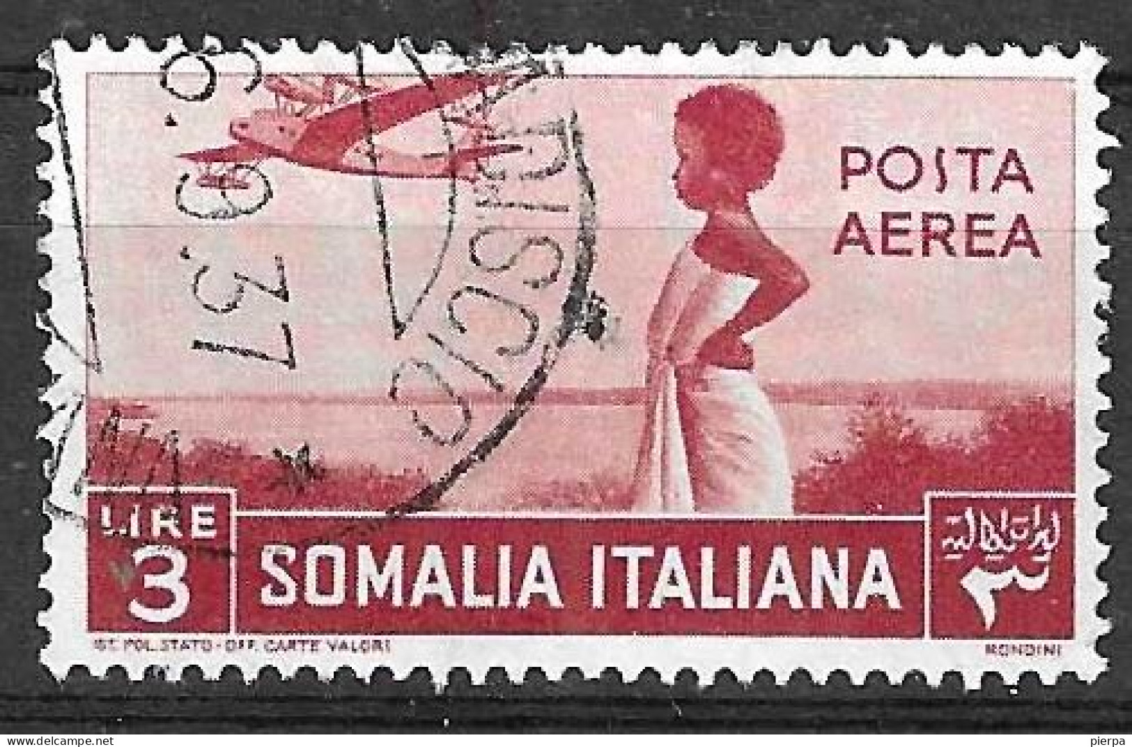 SOMALIA - 1936 - POSTA AEREA - LIRE 3 - USATO (YVERT AV 25 - MICHEL 240 - SS A 24) - Somalië
