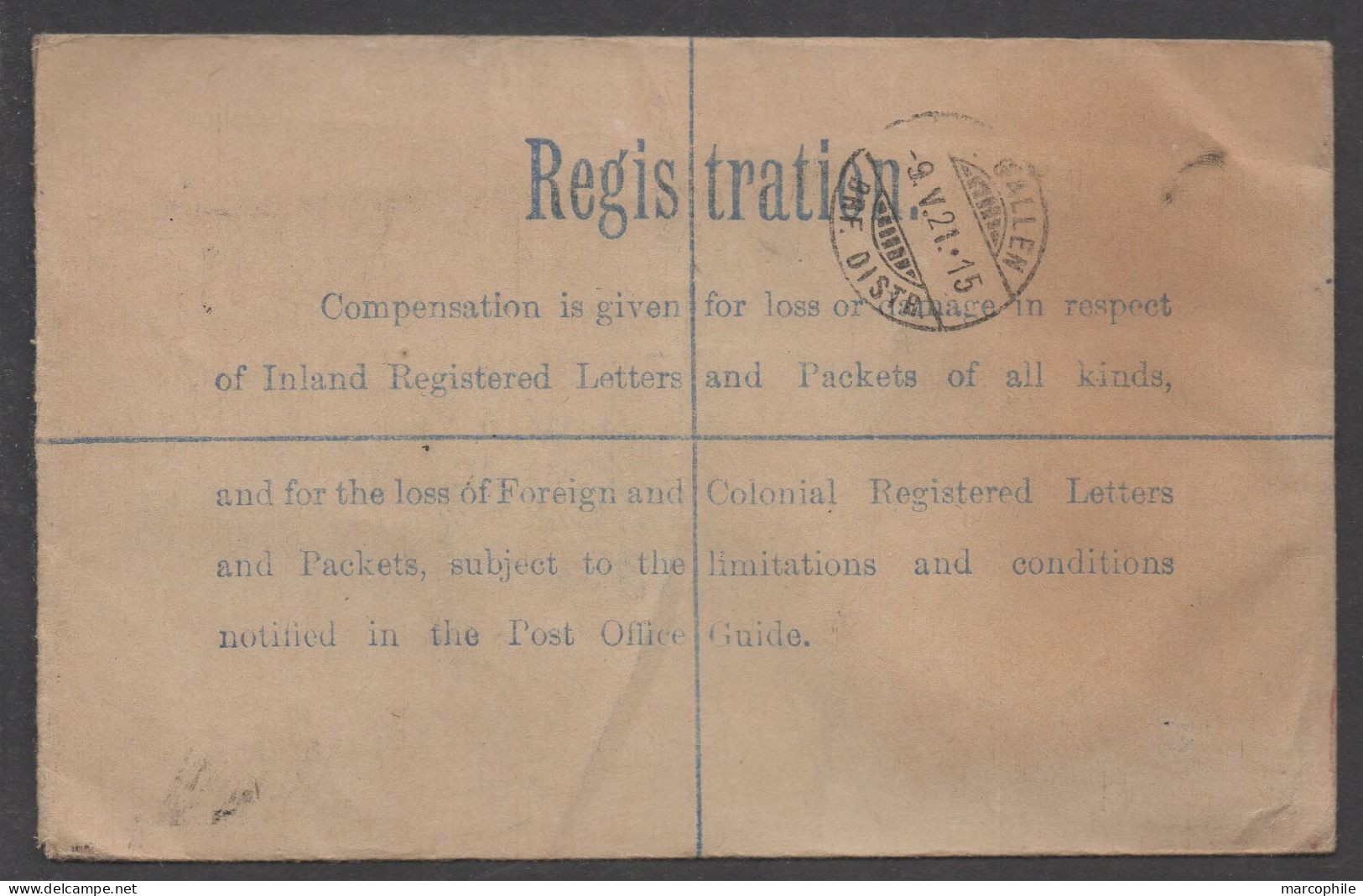 MANCHESTER - GB - UK /1921 ENTIER POSTAL RECOMMMANDE POUR LA SUISSE - Stamped Stationery, Airletters & Aerogrammes