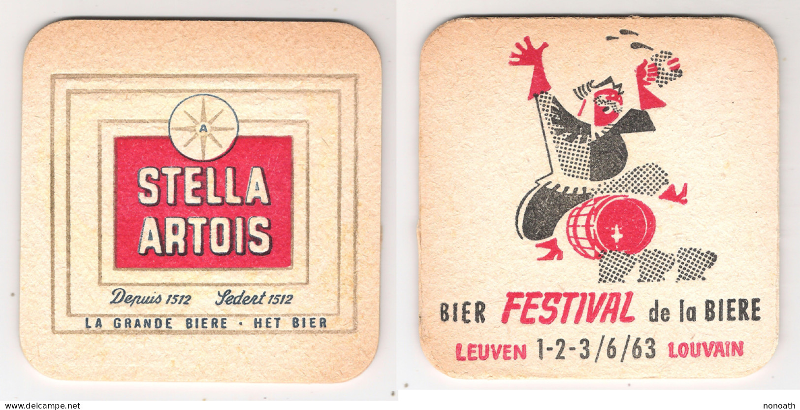 Ancien Sous Bock Stella Artois La Grande Bière "Fête De La Bière Leuven 1963" Recto Verso - Bierdeckel