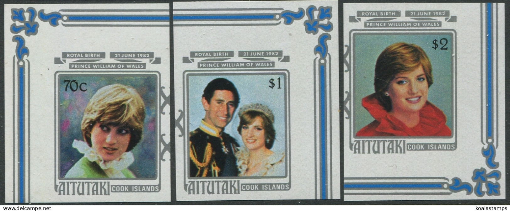 Aitutaki 1982 SG421-423 Princess Diana Royal Birth Imperf Set MNH - Cookeilanden