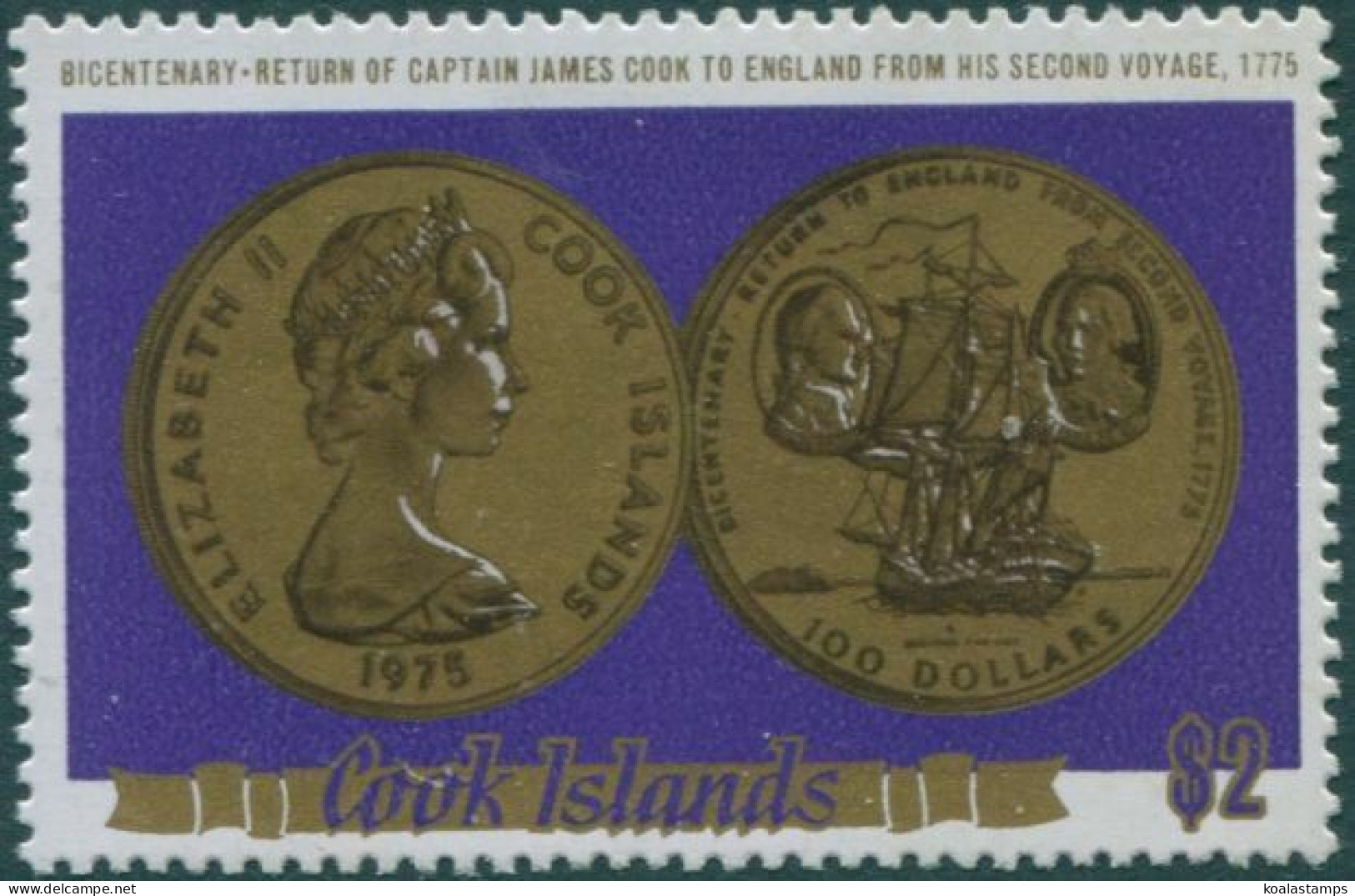 Cook Islands 1975 SG525 $2 Cook Second Voyage Coins MNH - Cookinseln