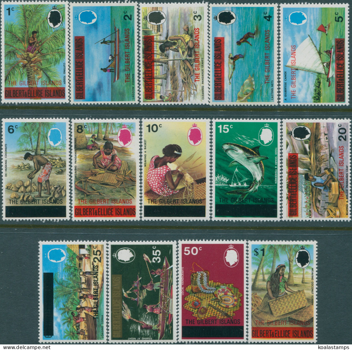 Gilbert Islands 1976 SG3-22 Definitives Islanders Ovpts Basic Set Of 14 MNH - Kiribati (1979-...)