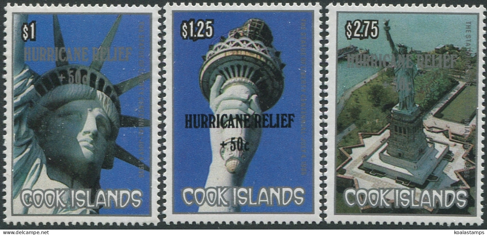 Cook Islands 1986 SG1175-1177 Statue Of Liberty HURRICANE RELIEF +50c Set MNH - Cook
