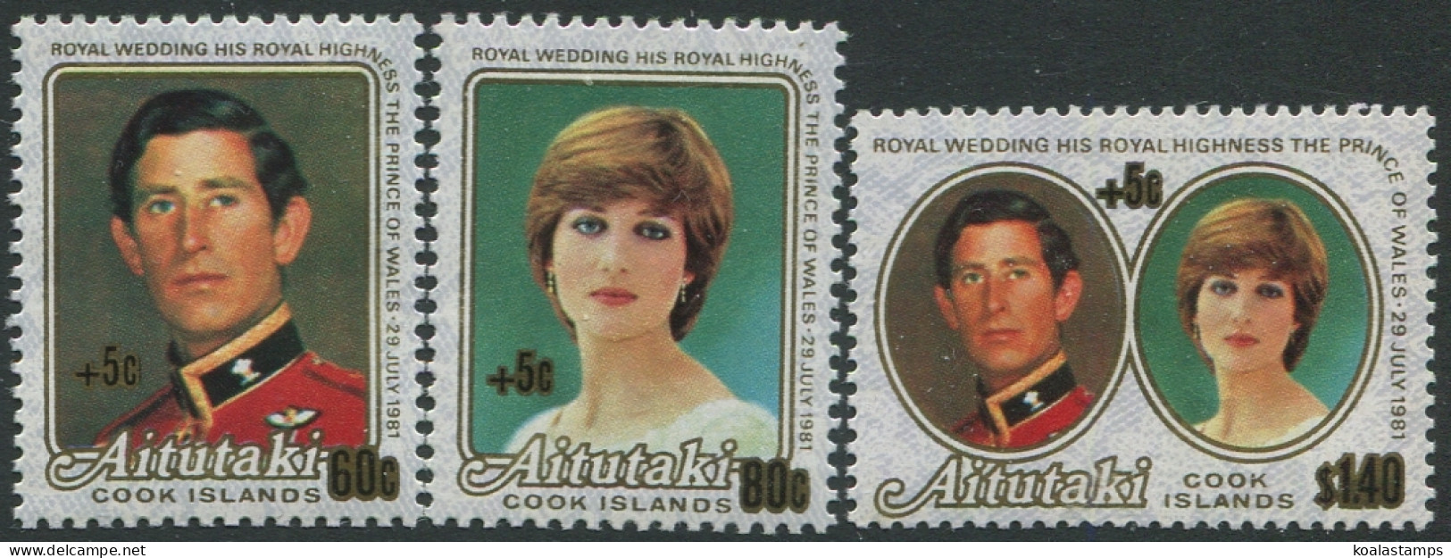 Aitutaki 1981 SG394-396 Royal Wedding Gold +5c Ovpt Set MNH - Cookeilanden
