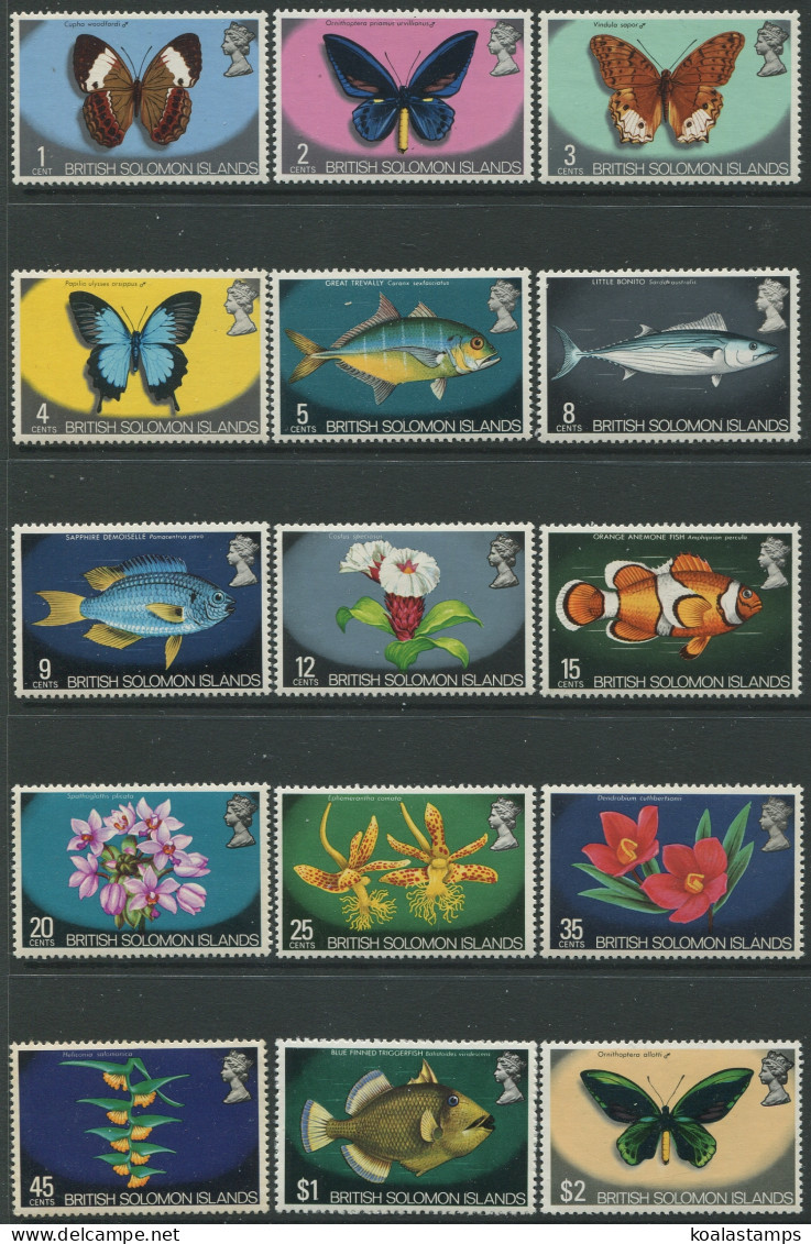 Solomon Islands 1972 SG219-233 Birds Fish Flowers (15) MNH - Isole Salomone (1978-...)