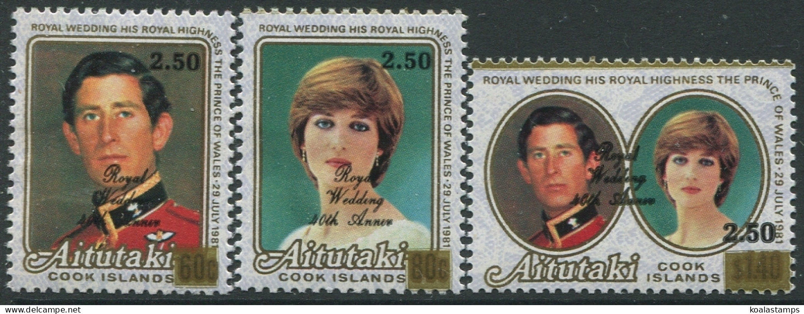 Aitutaki 1987 SG572-574 Royal Ruby Wedding Ovpts Set MNH - Cookeilanden