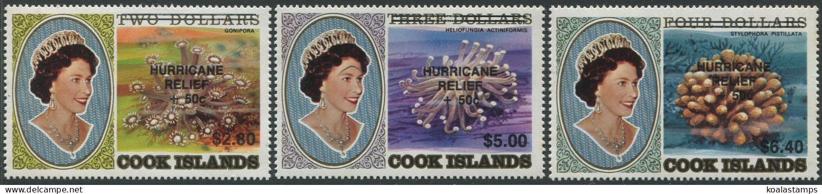 Cook Islands 1987 SG1190-1192 Corals High Values HURRICANE RELIEF +50c (3) MNH - Cook Islands