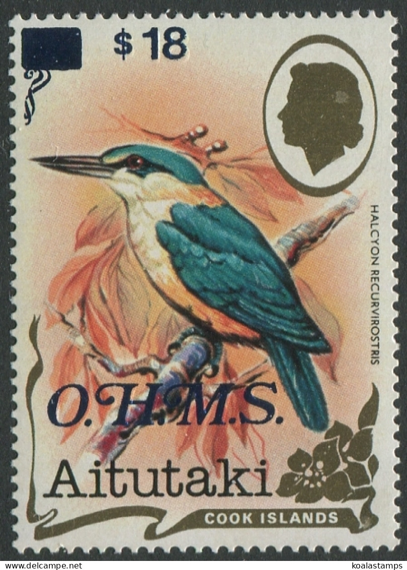 Aitutaki OHMS 1985 SGO37 $18 On $5 Kingfisher MNH - Cookeilanden