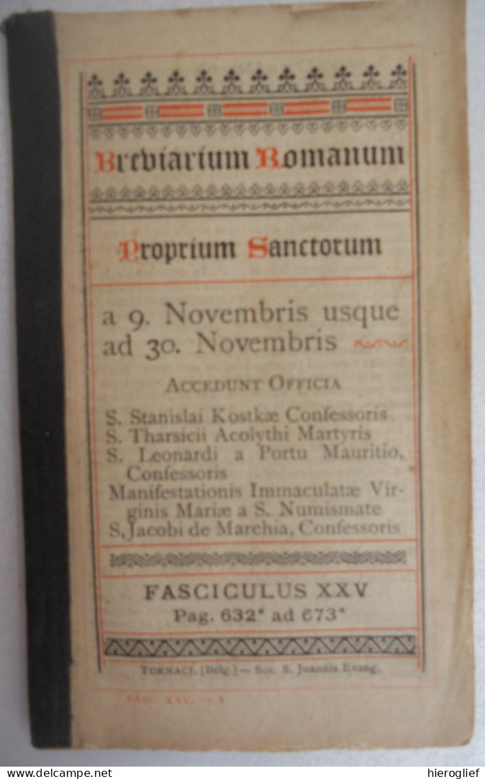 Breviarium Romanum - Proprium Sanctorum A 9 Novembris Usque Ad 30 Novembris - Accedunt Officia / Tournai - Libros Antiguos Y De Colección