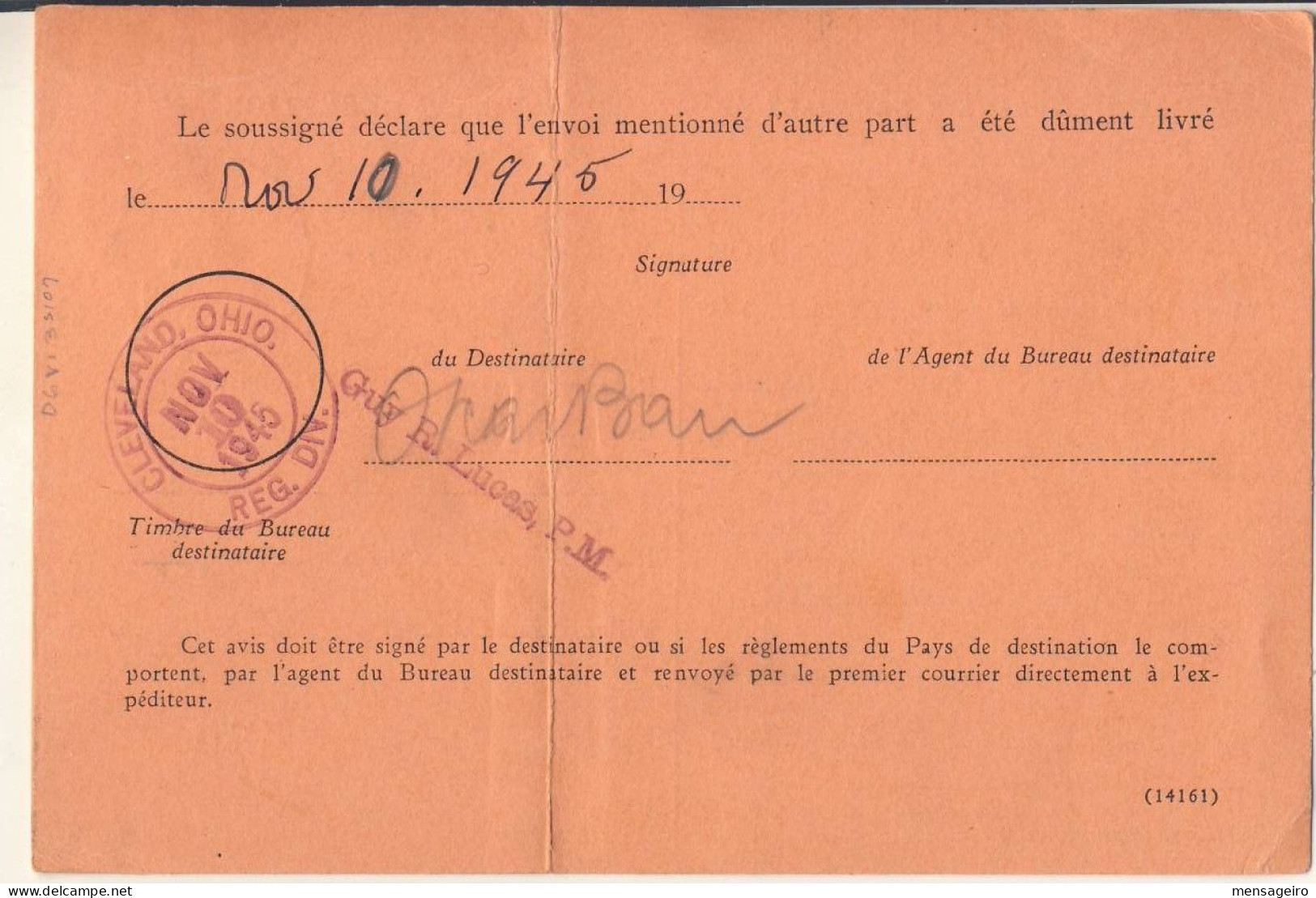 (C01) - HAITI - Y&T N° PA25 - SCOTT N°C026 AVIS DE RECEPTION ADVICE OF RECEIPT - P AU P 1945 - Haïti