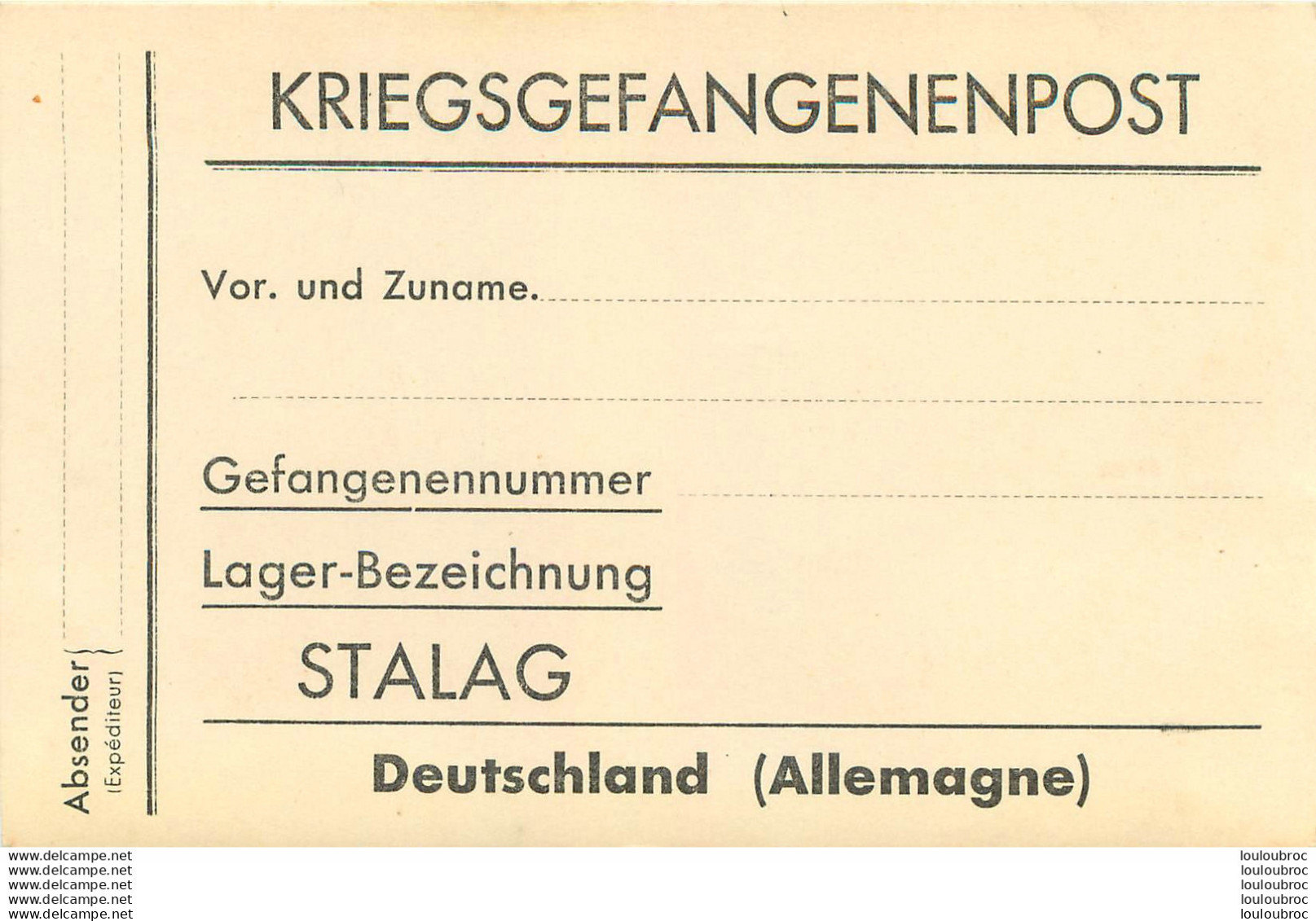 CARTE KRIEGSGEFANGENENPOST  STALAG FORMAT 14 X 9 CM - 1939-45