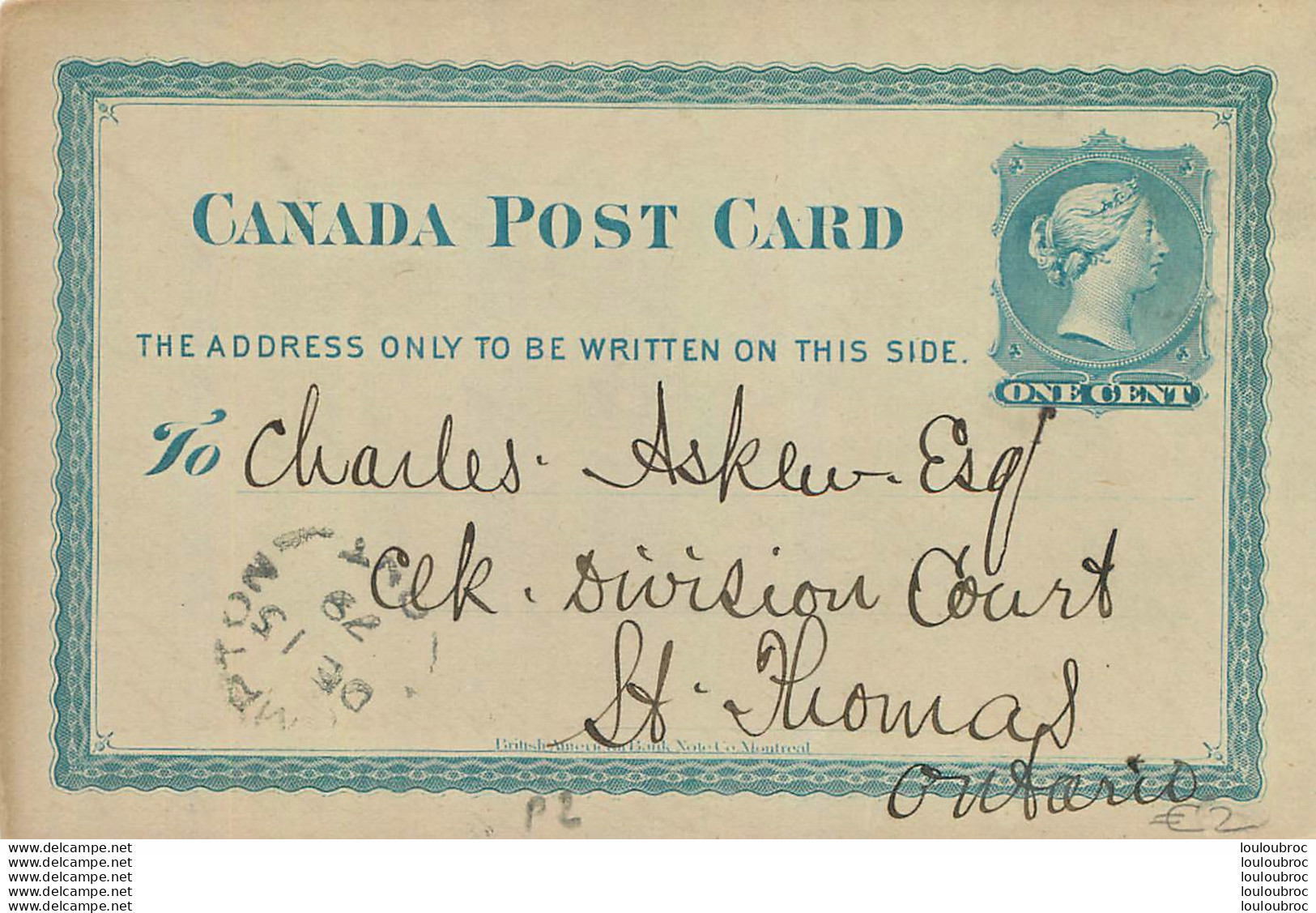 BRAMPTON CANADA POST CARD 1879 - 1860-1899 Regering Van Victoria
