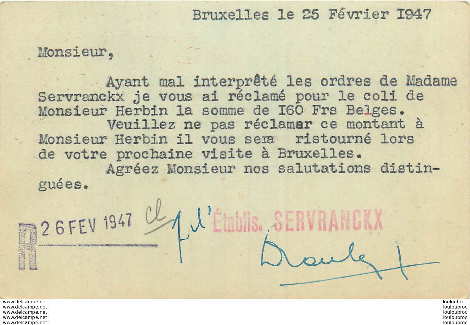 BELGIQUE BRUXELLES ENTIER POSTAL 1947 - Postkarten 1934-1951