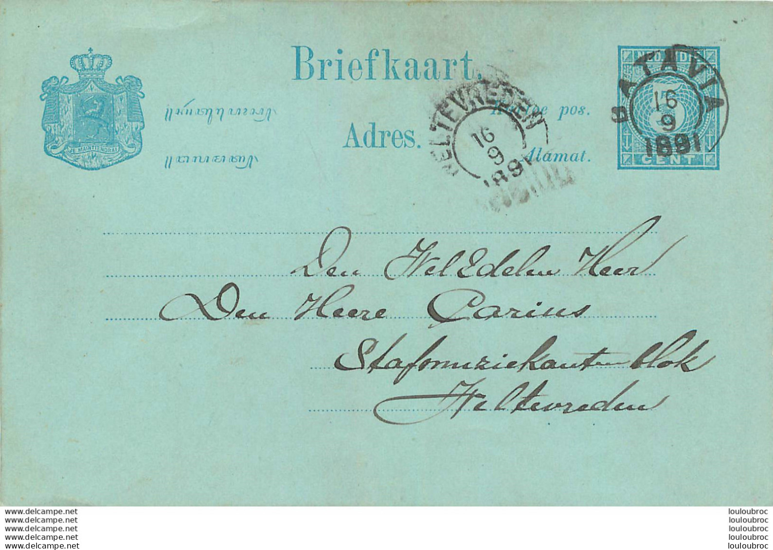 BATAVIA ENTIER POSTAL 1891 - Nederlands-Indië