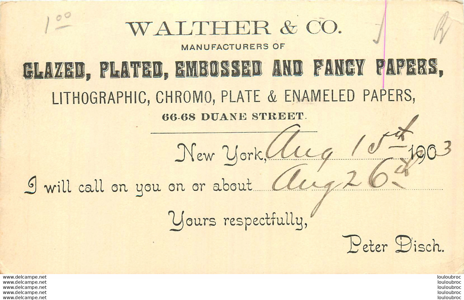 NEW YORK WALTHER AND CO  GLAZED PLATED EMBOSSED END FANCY PAPERS 1903 ENTIER POSTAL - 1901-20